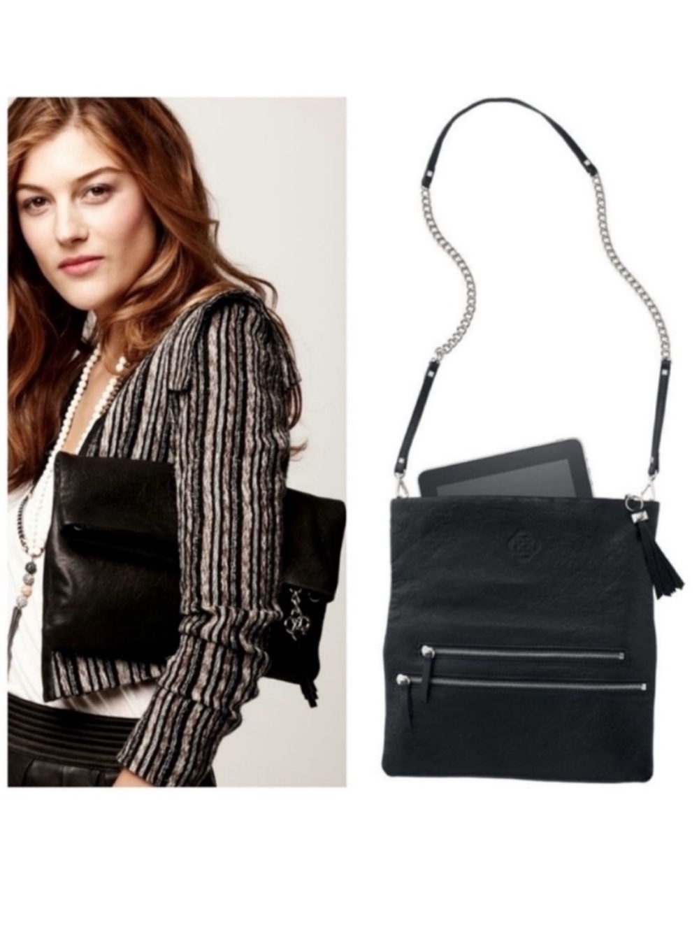 STELLA & DOT Black Leather WAVERLY 3 Way Bag Crossbody